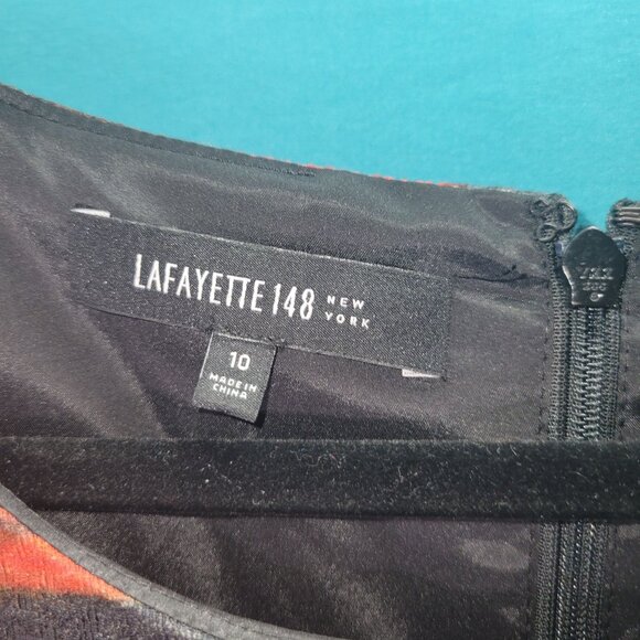 Lafayette 148 New York Sleeveless Dress Size 10 Black & Red Abstract Pattern - Picture 4 of 7